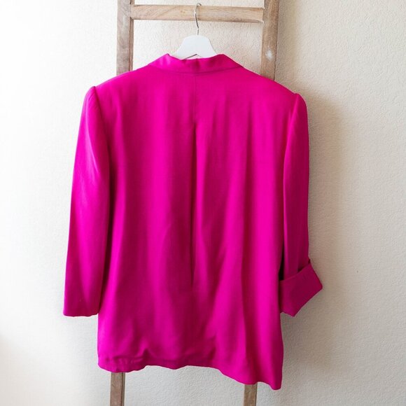 EVAN PICONE VINTAGE 100% SILK OPEN FRONT POCKETED BLAZER HOT PINK SZ 10 - Picture 3 of 7